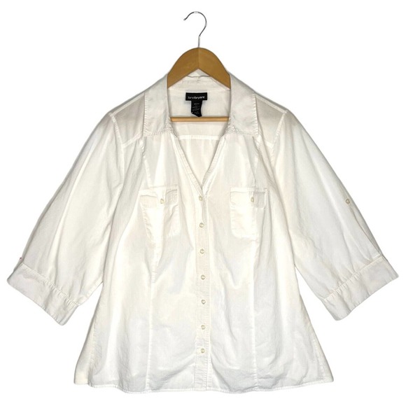 Lane Bryant Top Womens 22 24 Button Up Half Sleeve Cotton Lightweight White - Picture 1 of 11